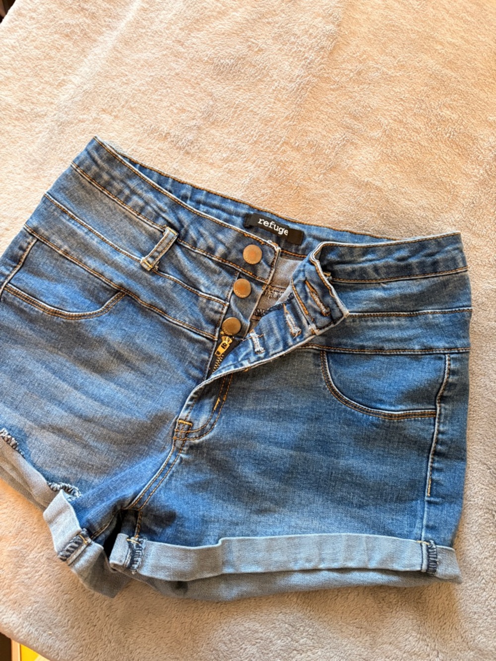 refuge High-Rise Blue Denim Roll Cuff Shorts